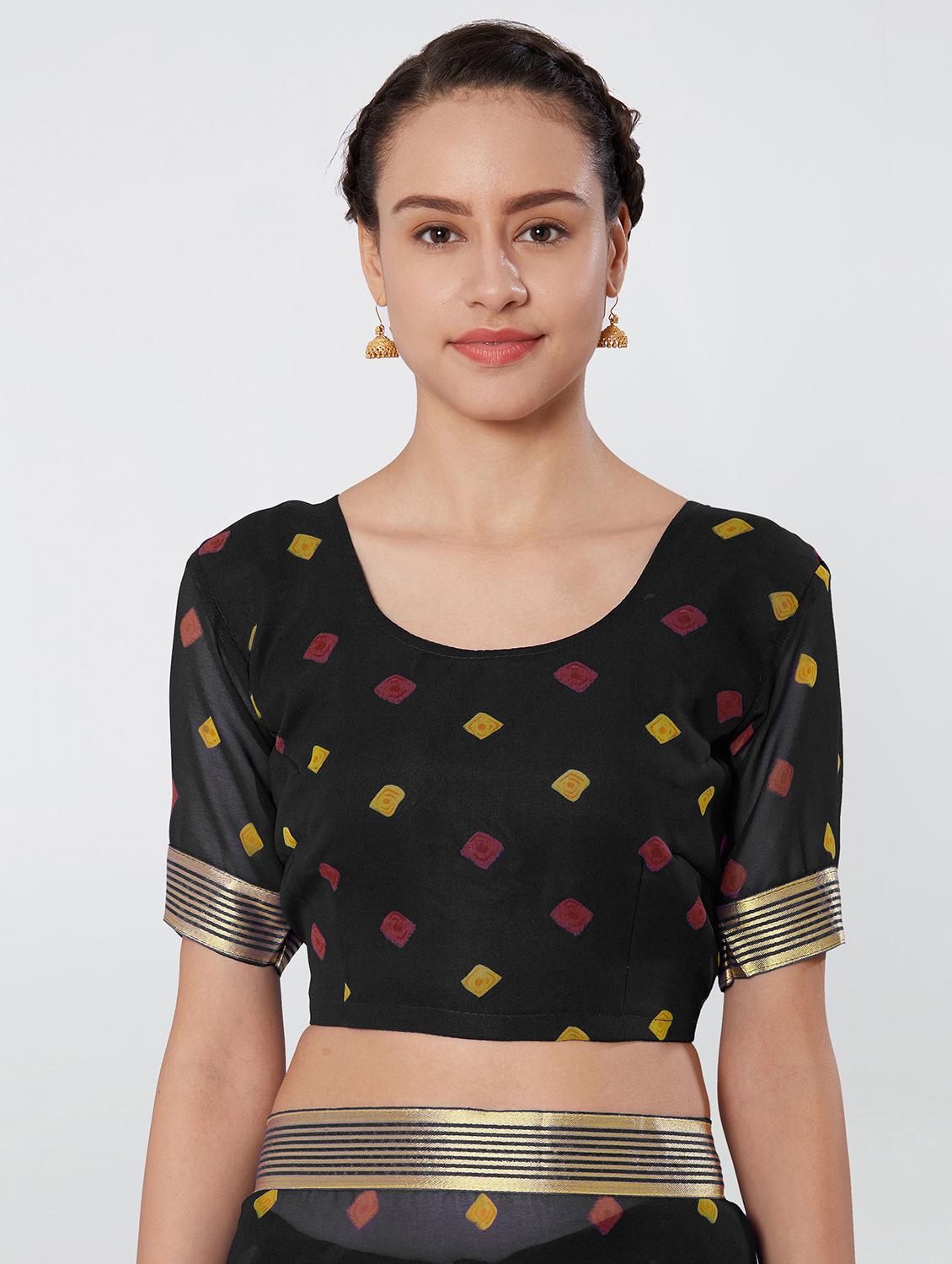 striped border bandhani saree with blouse - 16323245 - Zoom Image - 3