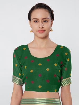 striped border bandhani saree with blouse - 16323246 - Standard Image - 3