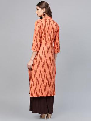 Ikat print front high slit kurta - 16326952 - Standard Image - 3