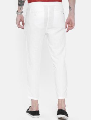 white linen flat front casual trouser - 16330113 - Standard Image - 3