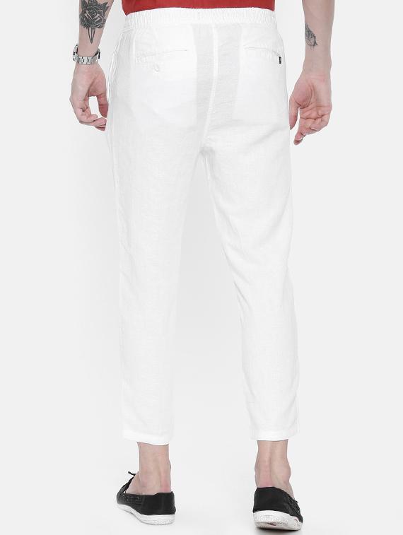 white linen flat front casual trouser - 16330113 - Zoom Image - 3