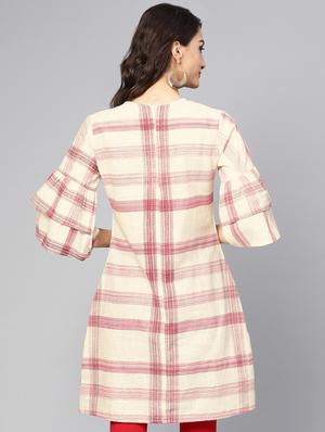 bell sleeves checkered a-line kurti - 16330403 - Standard Image - 3