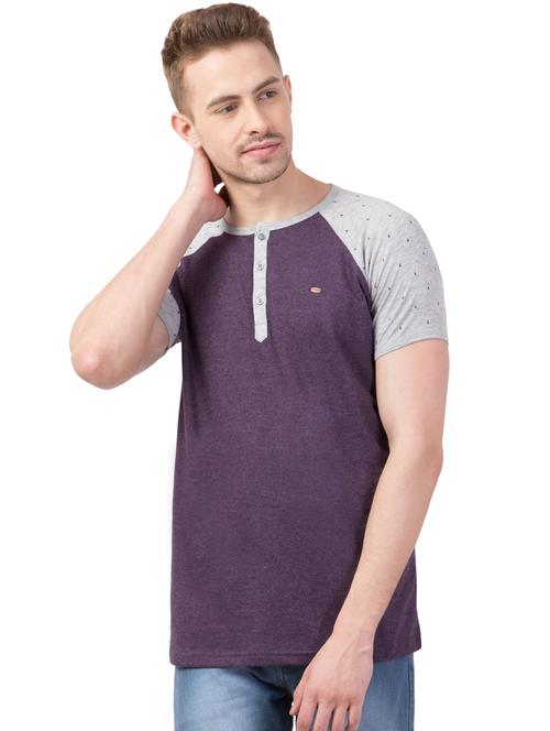 purple color block raglan t-shirt - 16330726 - Standard Image - 1
