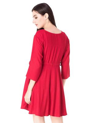 drawstring solid a-line dress - 16330747 - Standard Image - 3