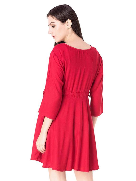 drawstring solid a-line dress - 16330747 - Zoom Image - 3