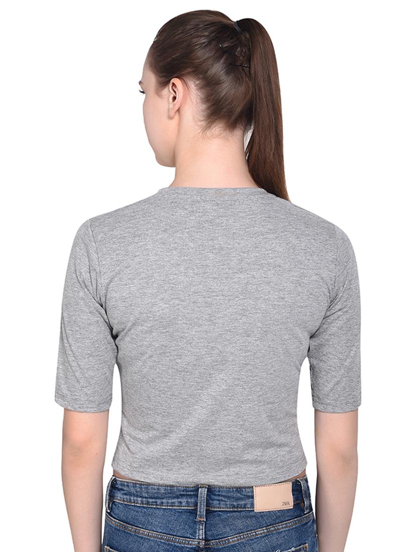 round neck solid crop top - 16331326 - Zoom Image - 3