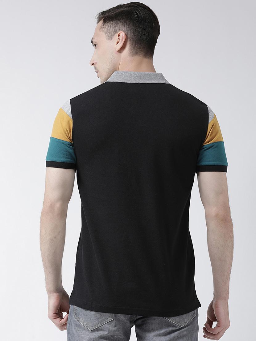 black color block polo t-shirt - 16332601 - Zoom Image - 3