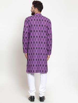 purple khadi cotton kurta pyjama set - 16332685 - Standard Image - 3