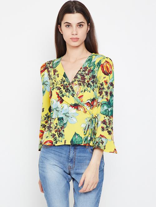 ruffle trim floral wrap top - 16333049 - Standard Image - 1