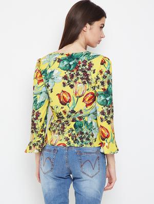 ruffle trim floral wrap top - 16333049 - Standard Image - 3