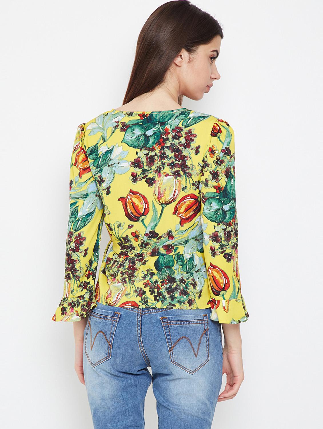 ruffle trim floral wrap top - 16333049 - Zoom Image - 3