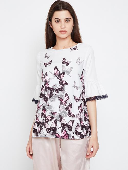 lace trim bell sleeved top - 16333159 - Standard Image - 1