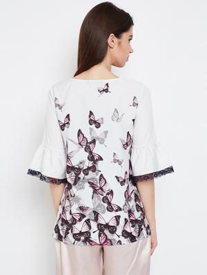 lace trim bell sleeved top - 16333159 - Standard Image - 3