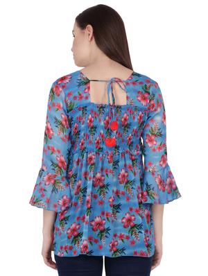 smocked detail bell sleeved top - 16335309 - Standard Image - 3