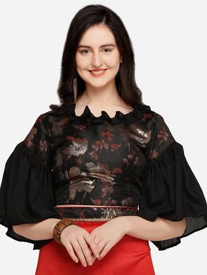 solid ruffle border saree with blouse - 16336420 - Standard Image - 3