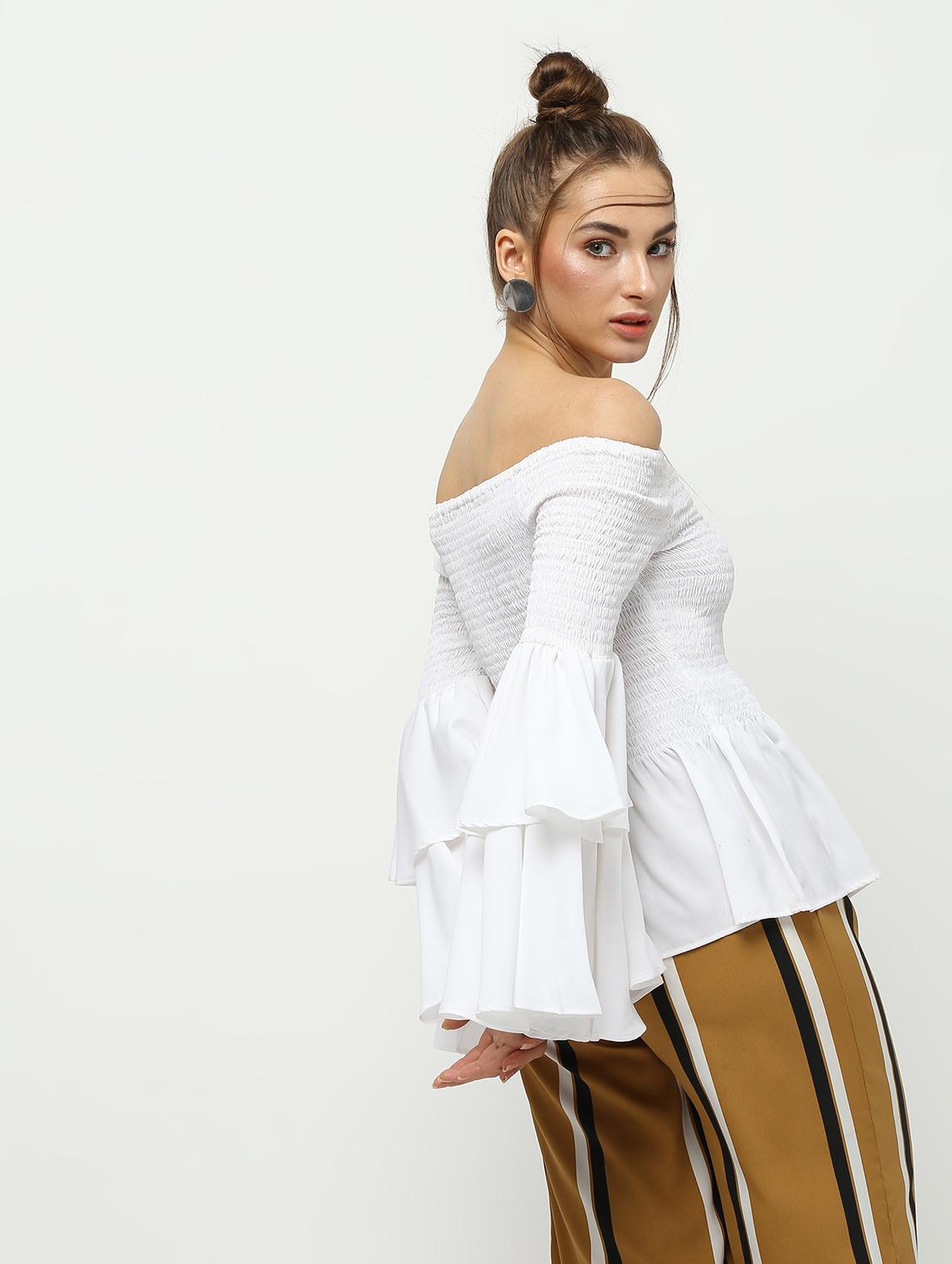 smock detail bell sleeved top - 16336464 - Zoom Image - 3