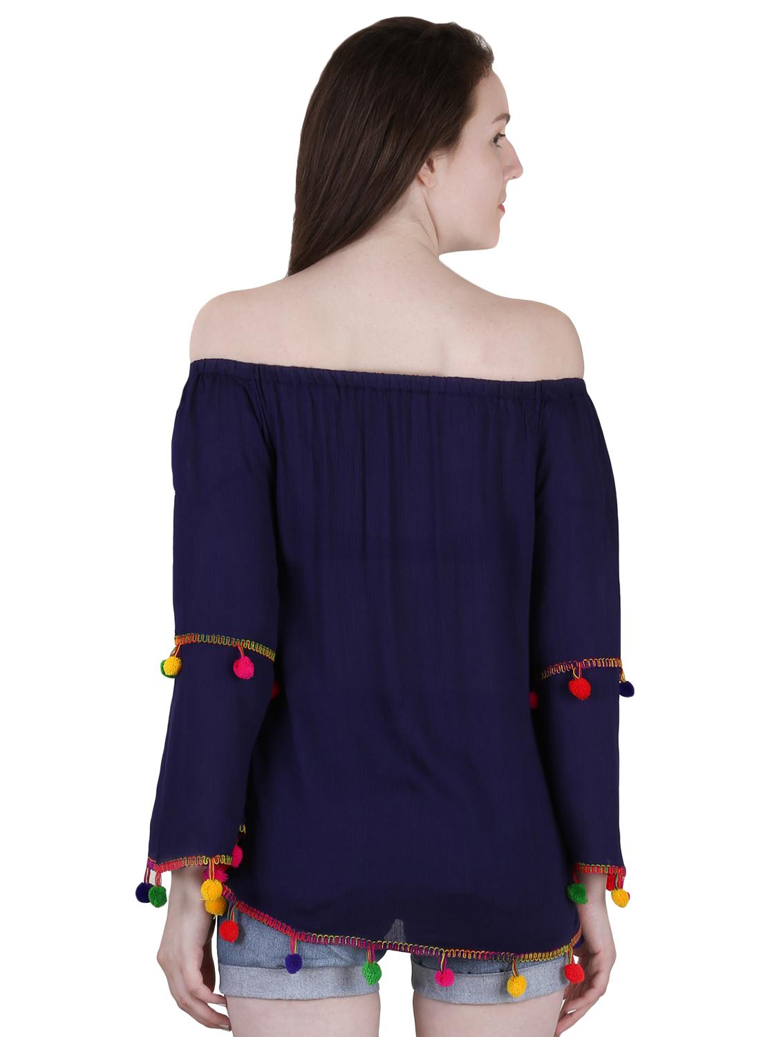 off shoulder pom-pom detail top - 16336717 - Zoom Image - 3