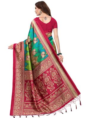 multicolor set of 2 printed saree combo with blouse - 16337008 - Standard Image - 3