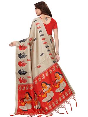 multicolor set of 2 printed saree combo with blouse - 16337019 - Standard Image - 3