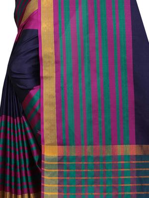 stripes woven saree with blouse - 16337378 - Standard Image - 3