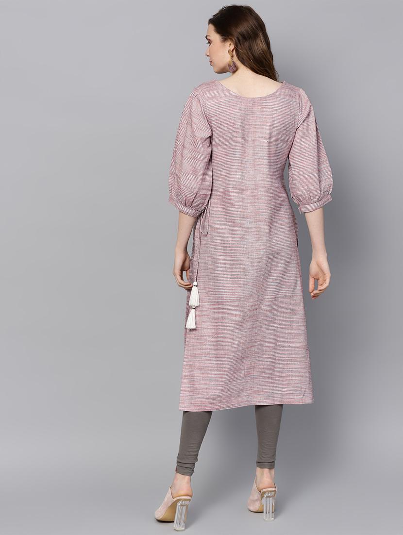 striped angrakha kurta - 16338171 - Zoom Image - 3