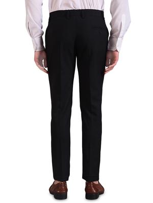 Black Solid Flat Front Formal Trousers for Men - 16338691 - Standard Image - 3