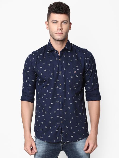 navy blue printed casual shirt - 16339061 - Standard Image - 1