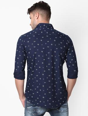 navy blue printed casual shirt - 16339061 - Standard Image - 3