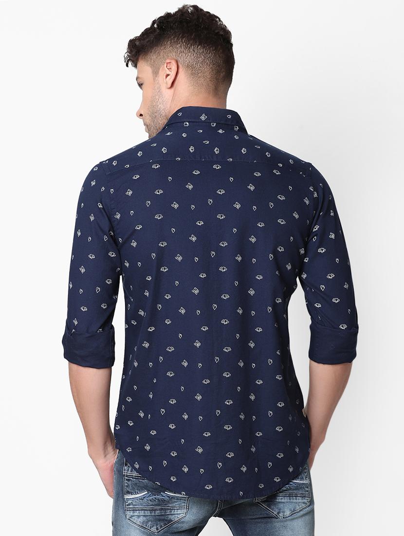 navy blue printed casual shirt - 16339061 - Zoom Image - 3