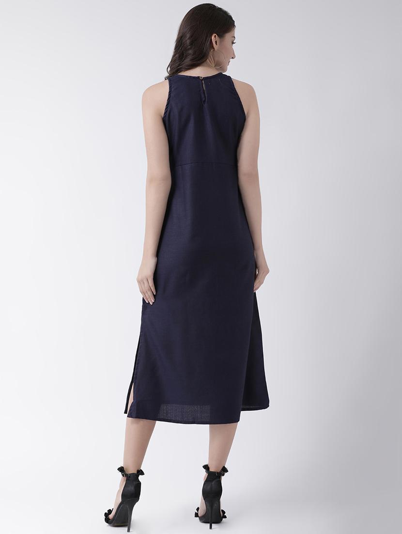round neck side slit a-line dress - 16339202 - Zoom Image - 3