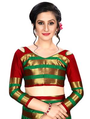Stripes bordered saree with blouse - 16339263 - Standard Image - 3