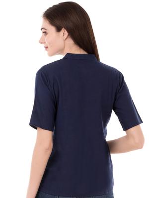 mandarin neck solid shirt - 16339712 - Standard Image - 3