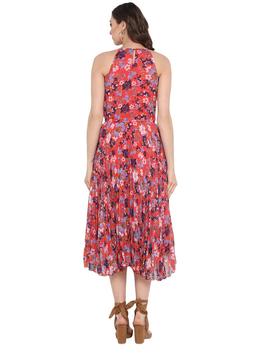 halter neck floral a-line dress - 16341214 - Zoom Image - 3