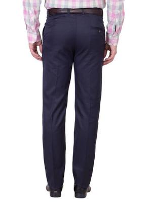 navy blue solid flat front formal trouser - 16341254 - Standard Image - 3