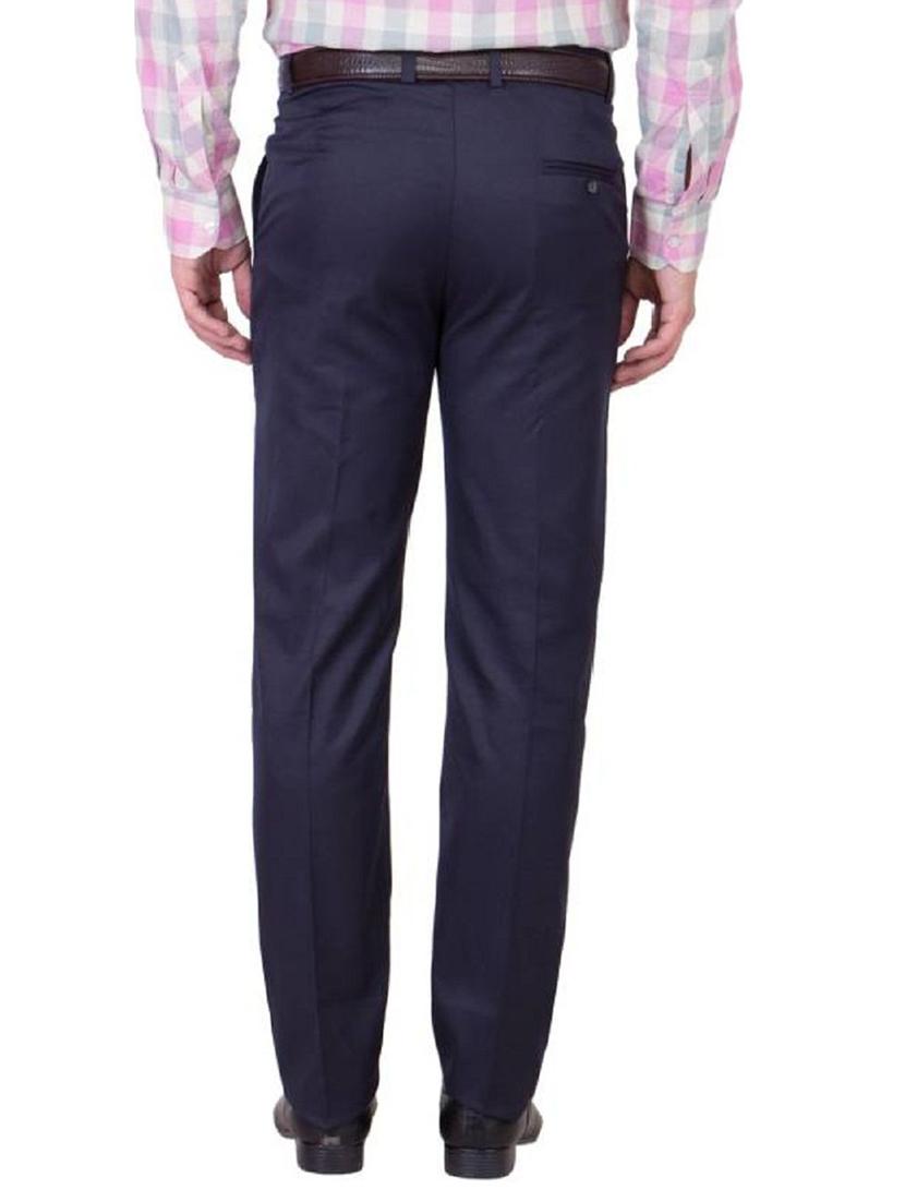navy blue solid flat front formal trouser - 16341254 - Zoom Image - 3