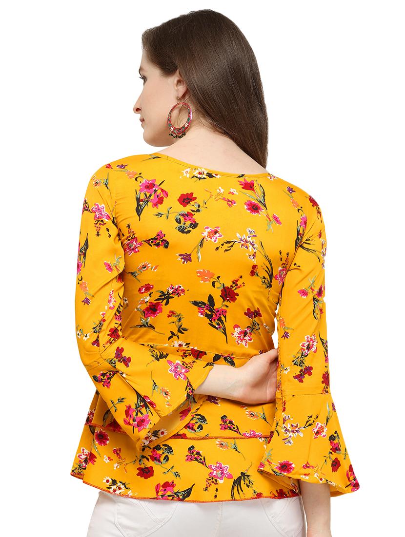 bell sleeved floral layered top - 16341446 - Zoom Image - 3