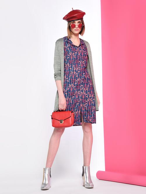 botanical print lapel neck shirt dress - 16341980 - Standard Image - 1