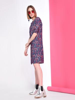 botanical print lapel neck shirt dress - 16341980 - Standard Image - 3