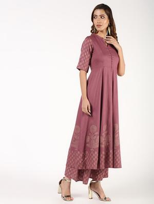 block print flared kurta with palazzo set - 16343587 - Standard Image - 3