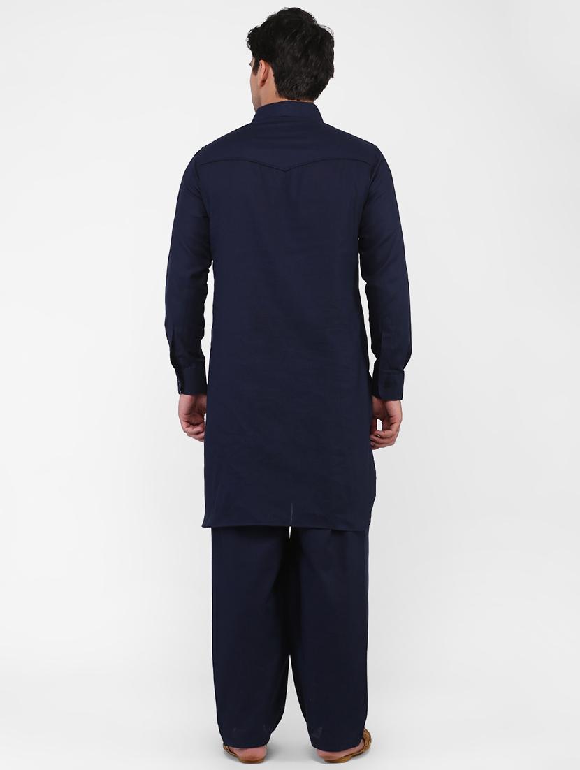 navy blue solid pathani set - 16346901 - Zoom Image - 3