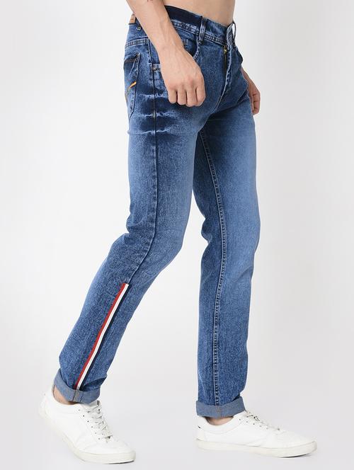 blue side tape light washed jeans - 16348158 - Standard Image - 1