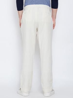 white solid flat front casual trouser - 16348882 - Standard Image - 3