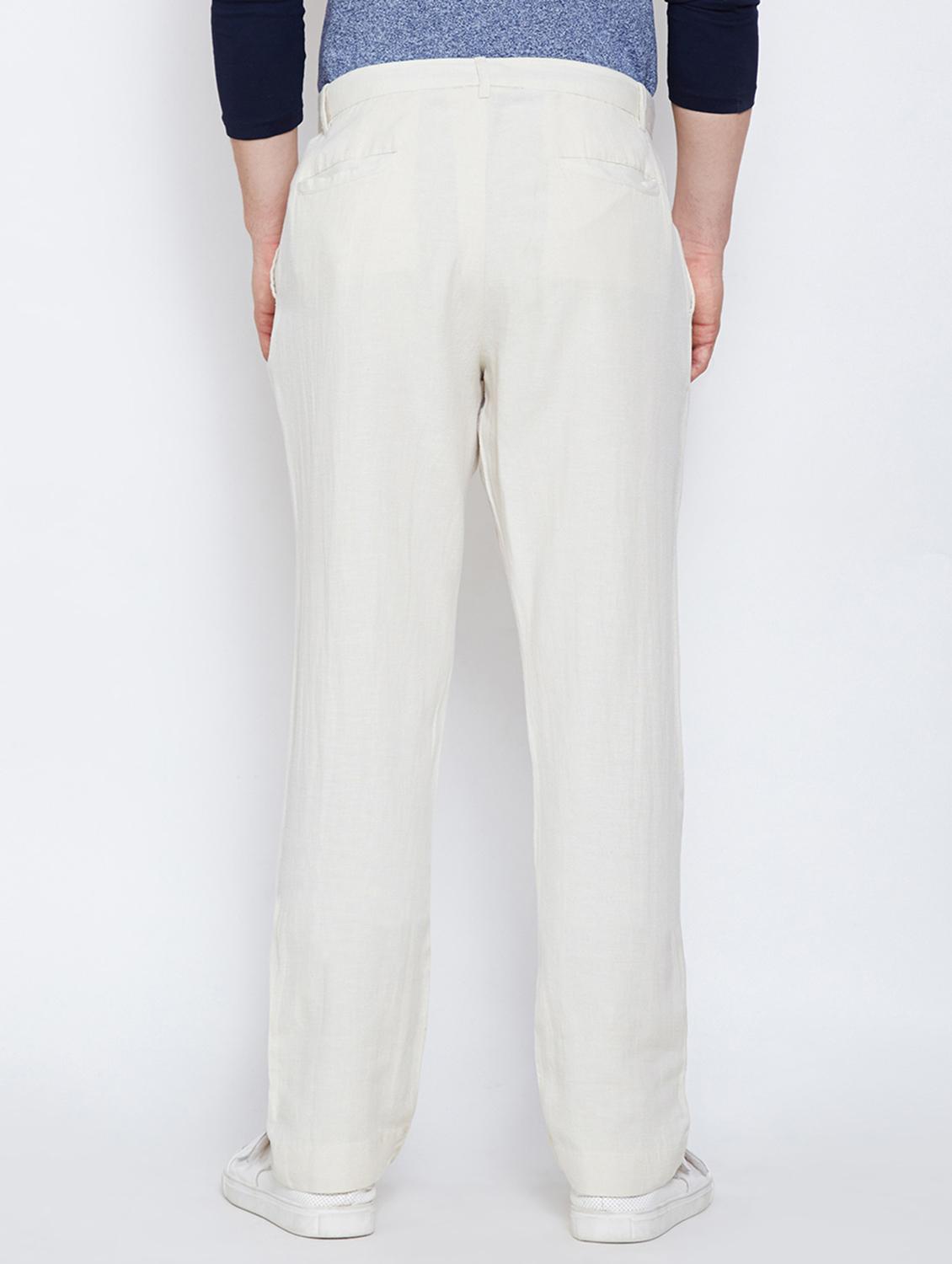 white solid flat front casual trouser - 16348882 - Zoom Image - 3