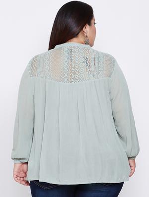 lace detail mandarin neck plus top - 16348933 - Standard Image - 3