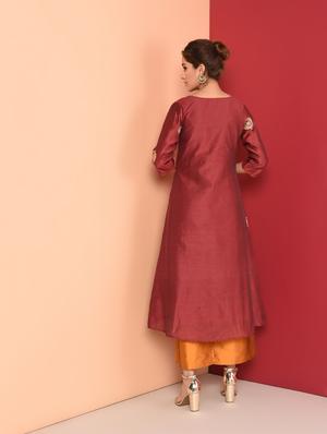 embroidered a-line kurta - 16350335 - Standard Image - 3