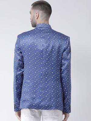 blue printed bandhgala casual blazer - 16350402 - Standard Image - 3