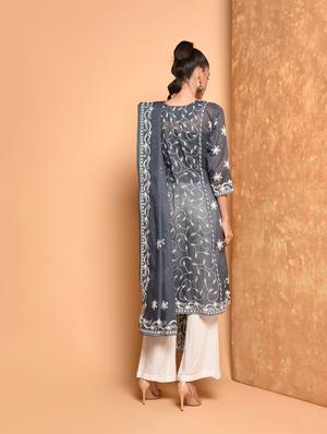 grey cotton embroidered dupatta - 16352202 - Standard Image - 3