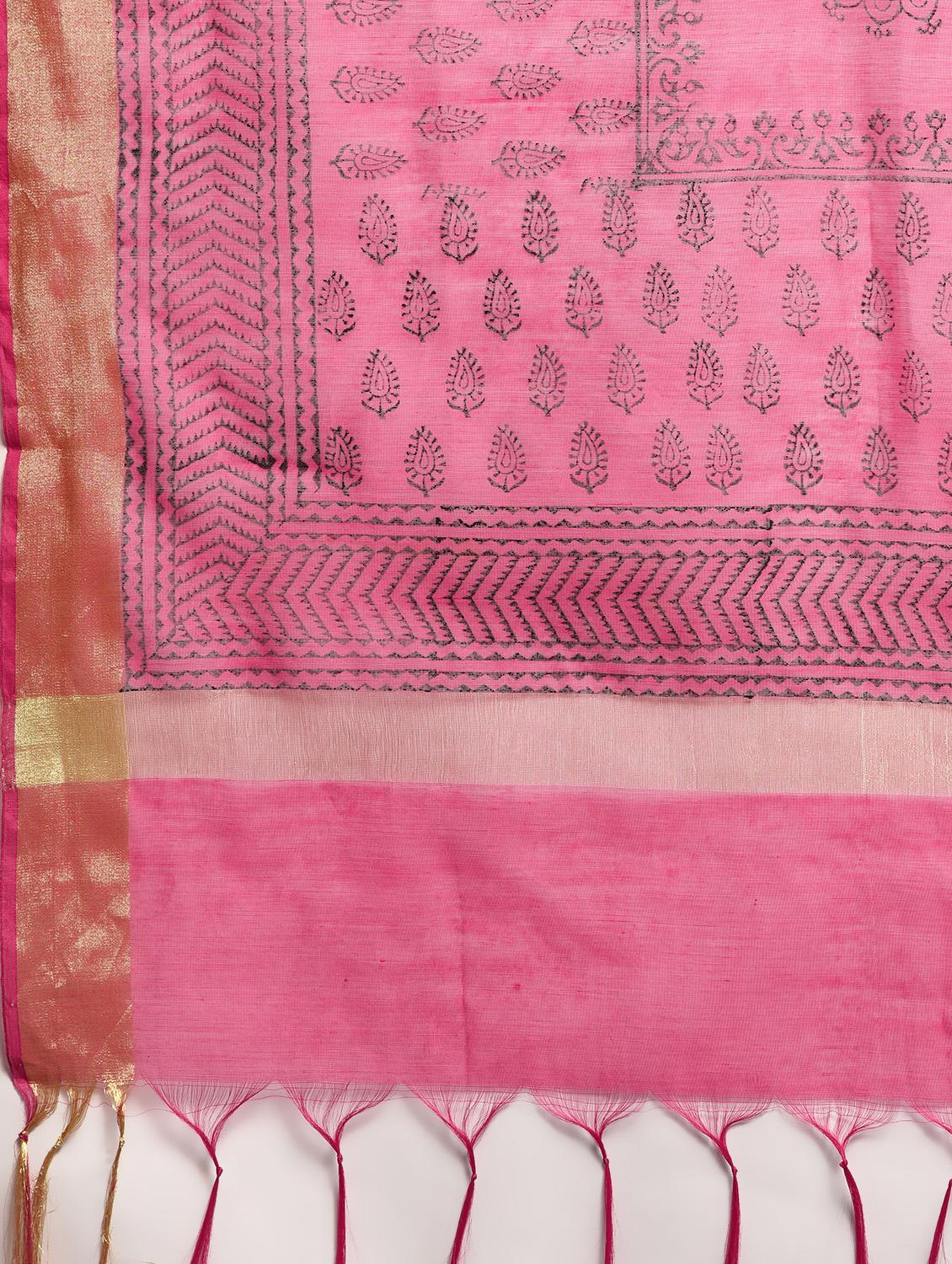 block print chanderi dupatta - 16352205 - Zoom Image - 3
