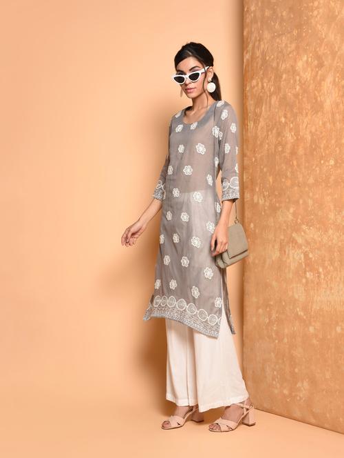 embroidered straight kurta - 16352220 - Standard Image - 1
