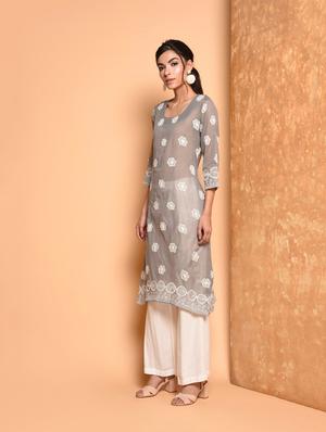embroidered straight kurta - 16352220 - Standard Image - 3
